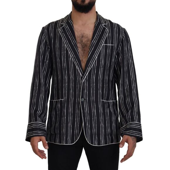Dolce & Gabbana Blue Striped Silk Pajama Shirt Men's Jacket